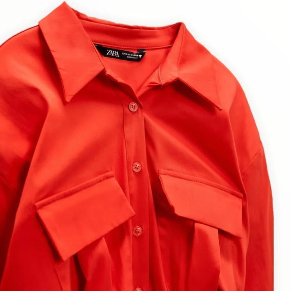 ZARA | Red | POPLIN SHIRT DRESS - Picture 4 of 10